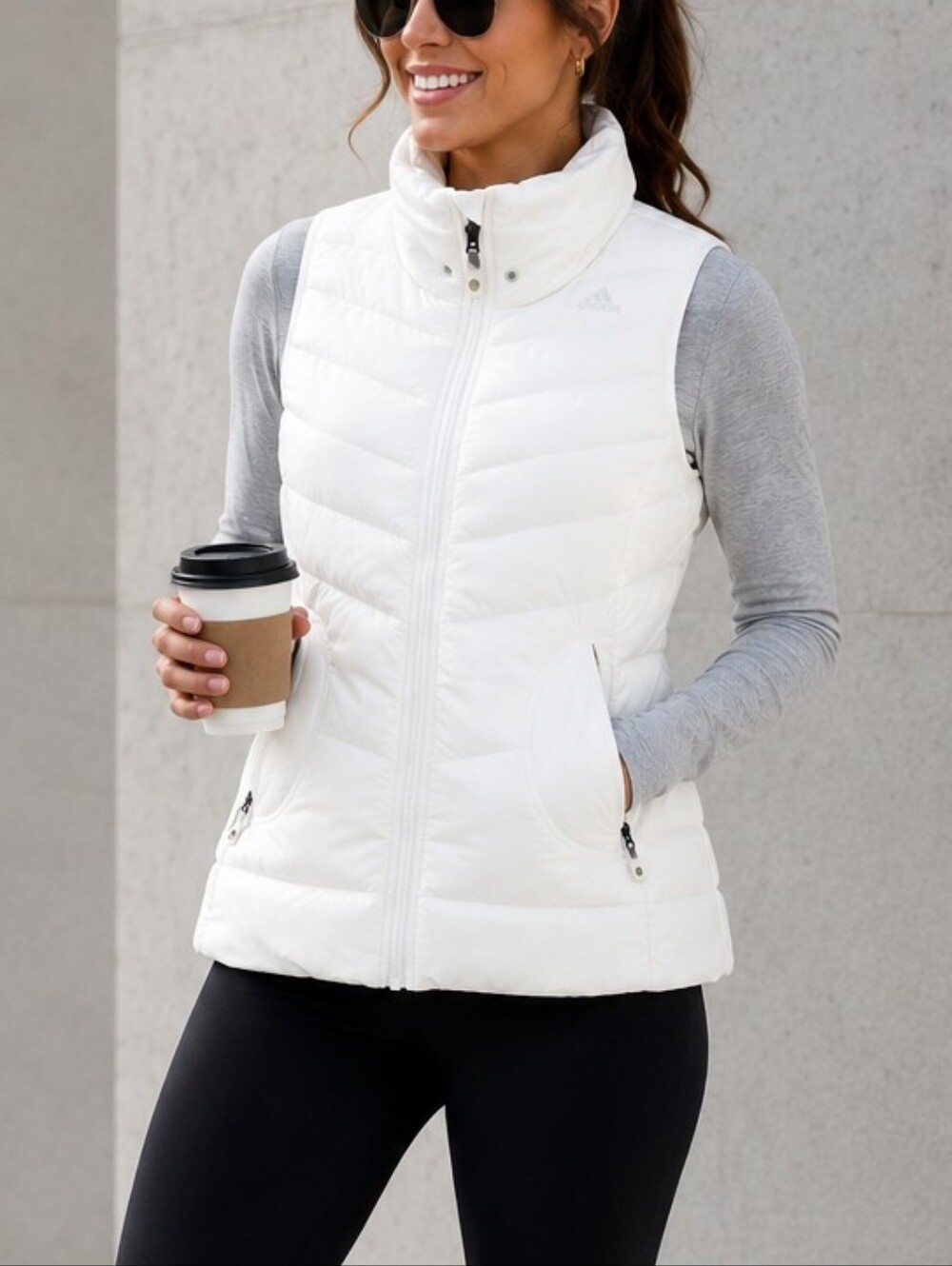 adidas Quilted Puffer Vest High Collar Zip Front Women Medium